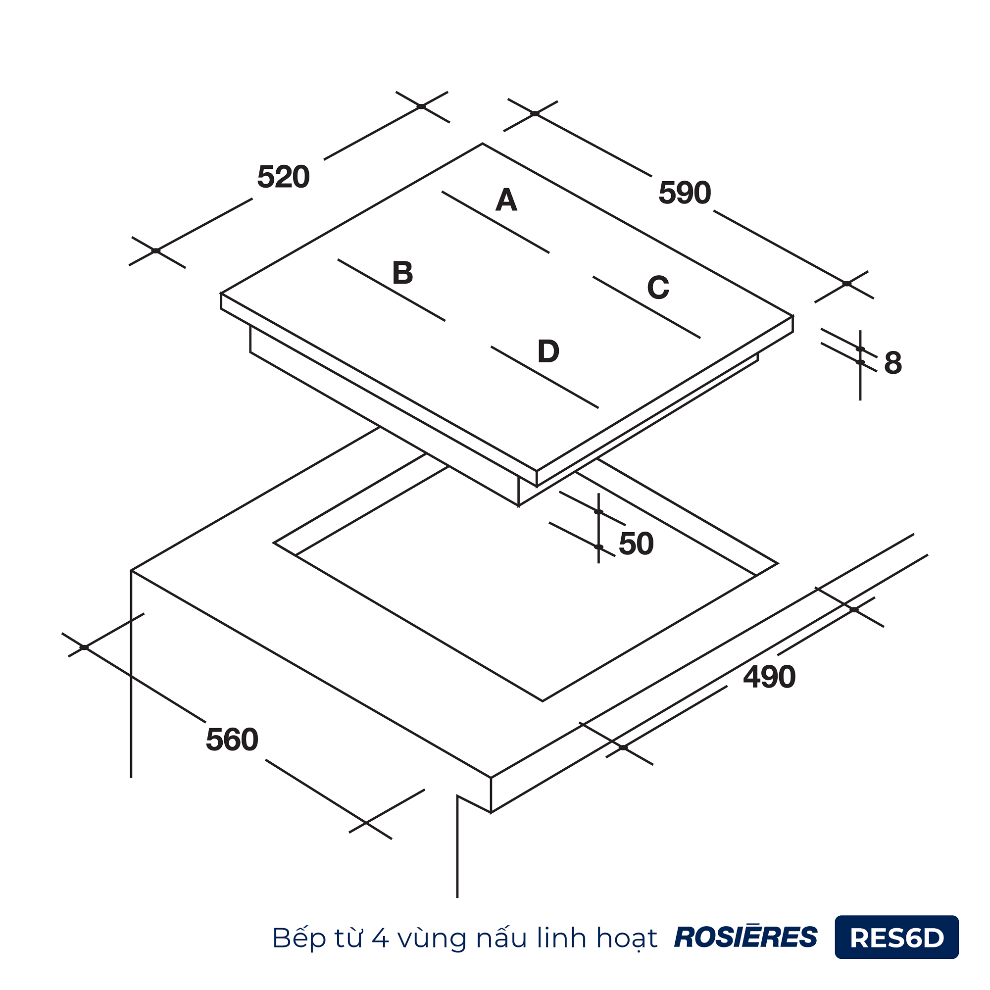 Bếp từ 4 vùng nấu linh hoạt Rosières RES6D - Ảnh 3