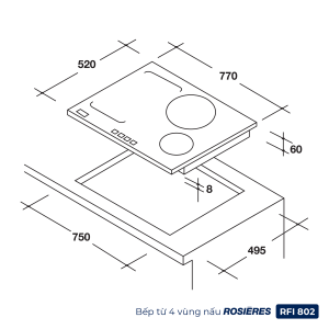Bếp từ 4 vùng nấu Rosières RFI 802