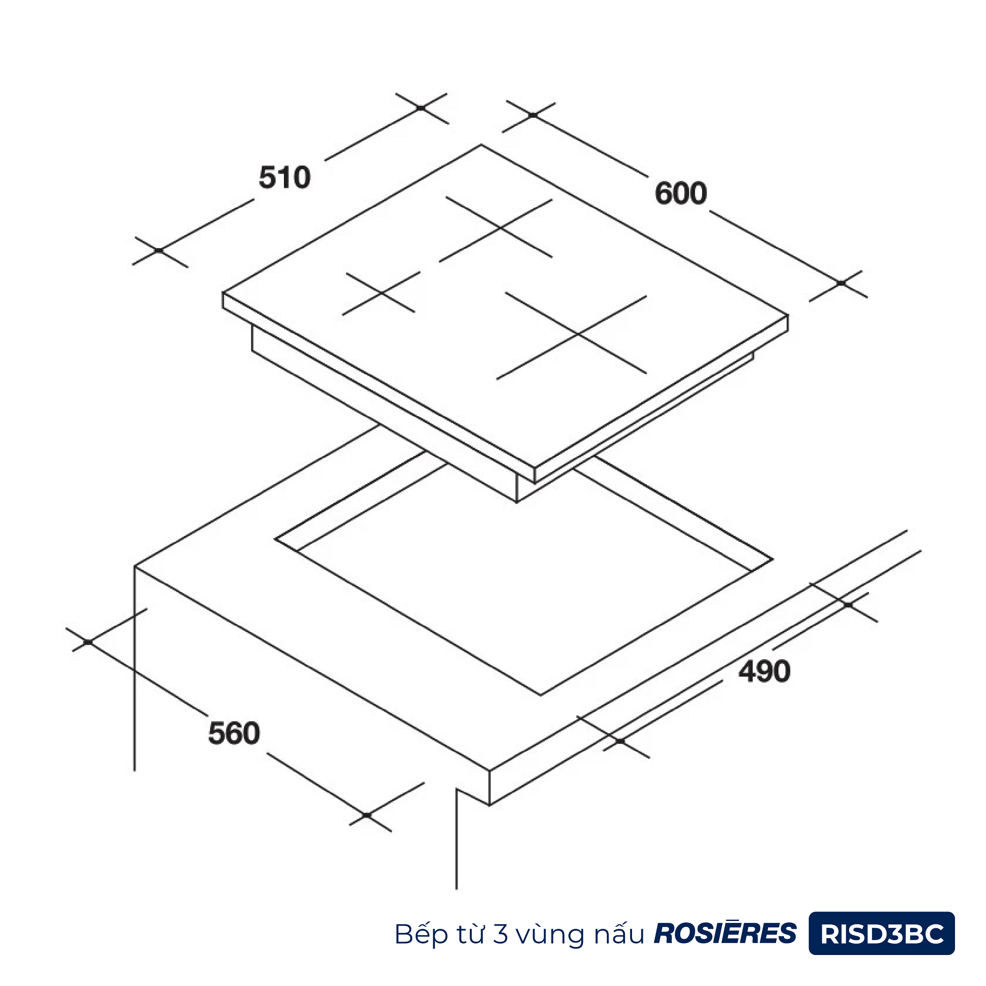 Bếp từ 3 vùng nấu Rosières RISD3BC
