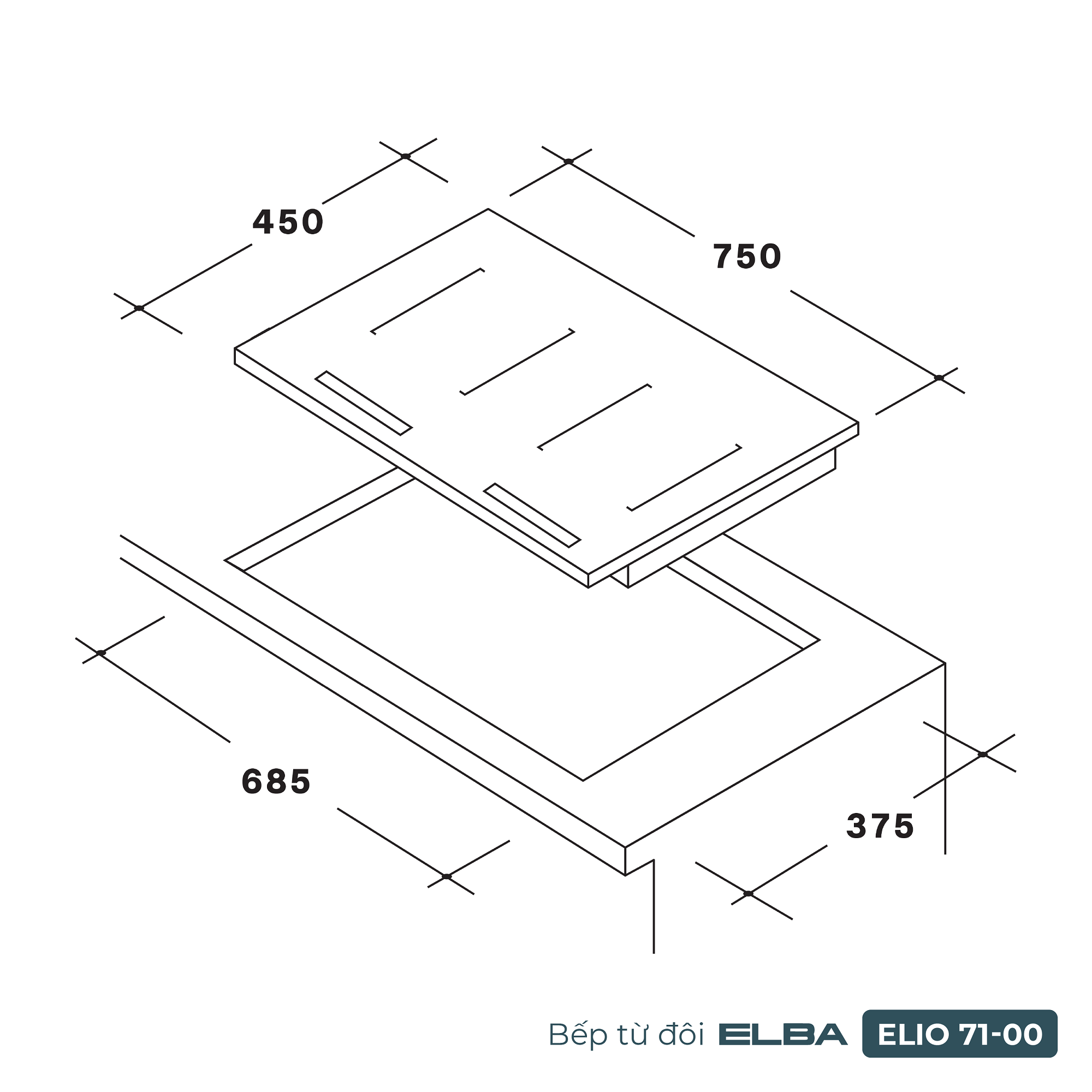 Bếp từ đôi Elba Elio 71 00