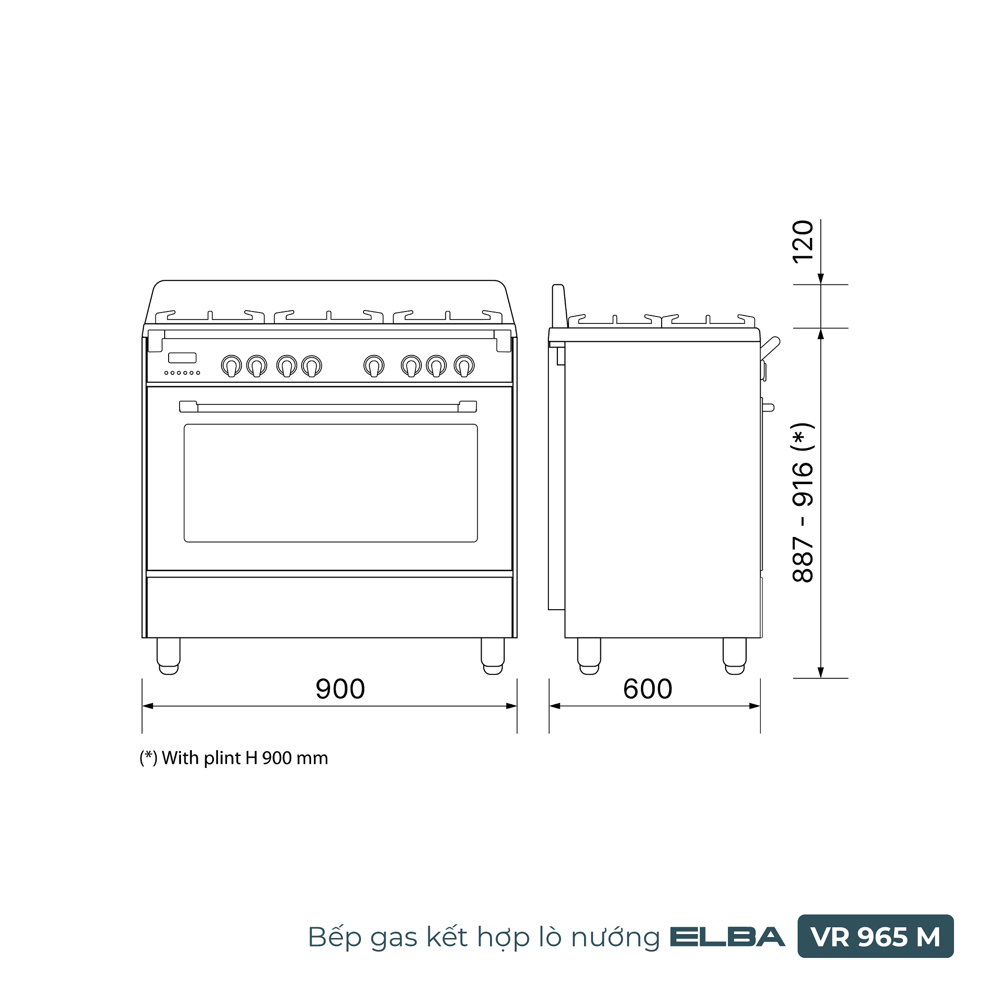 Bếp gas 5 kết hợp lò nướng 90cm Elba VR 965 M