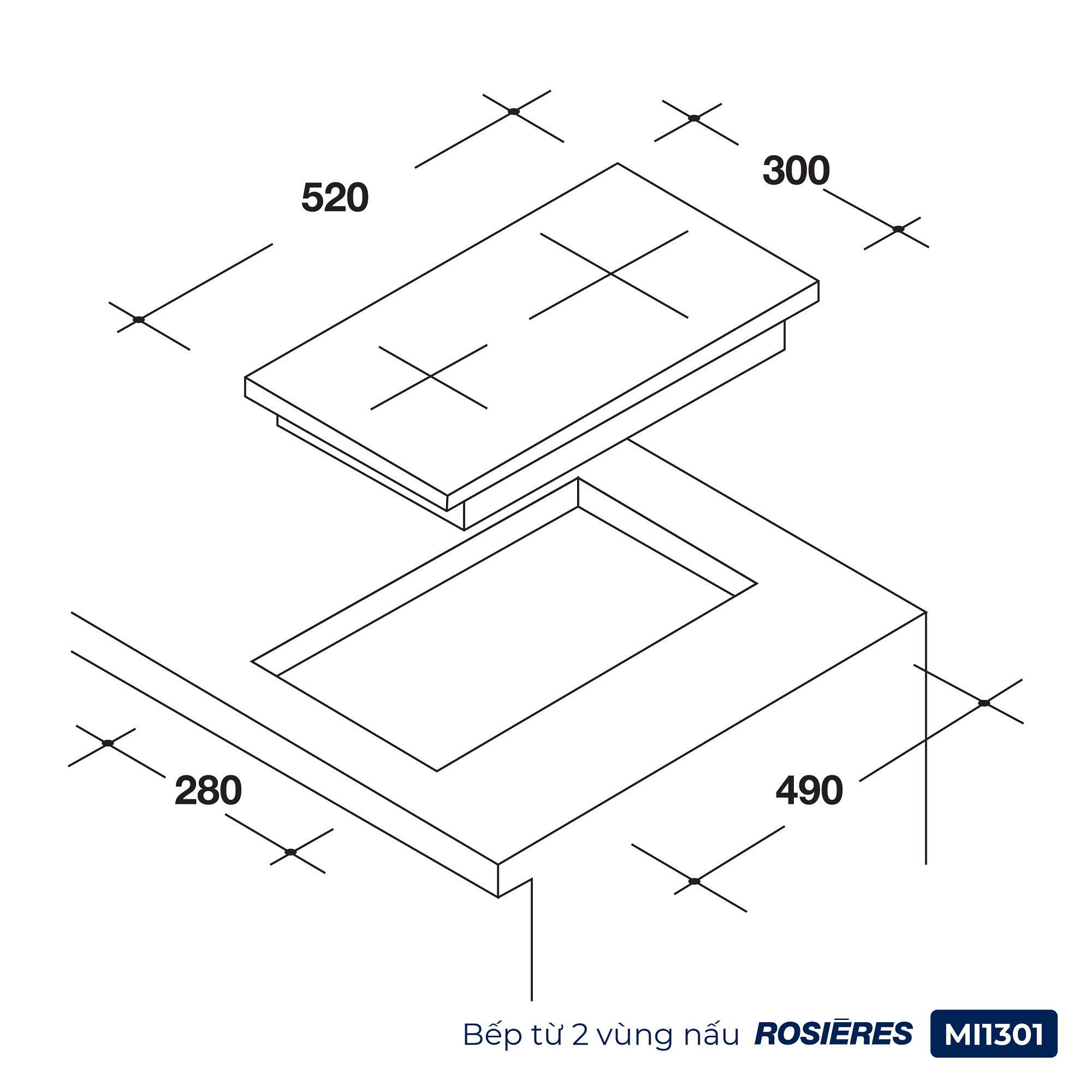 Bếp từ 2 vùng nấu Rosières MI 1301
