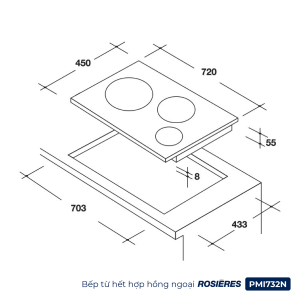 Bếp kết hợp 2 từ 1 hồng ngoại Rosières PMI732N