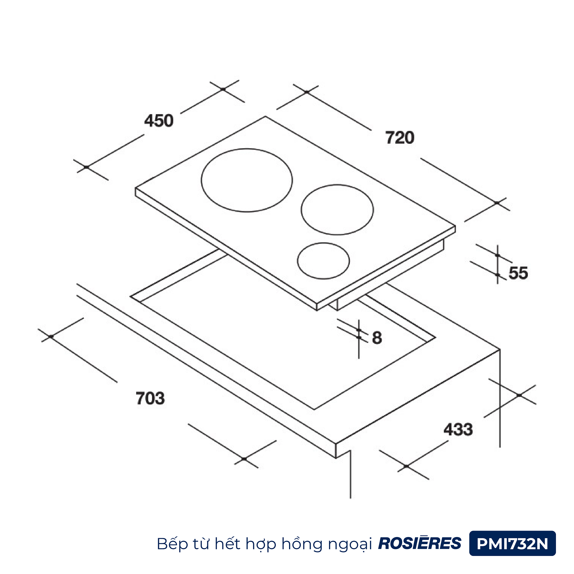 Bếp kết hợp 2 từ 1 hồng ngoại Rosières PMI732N