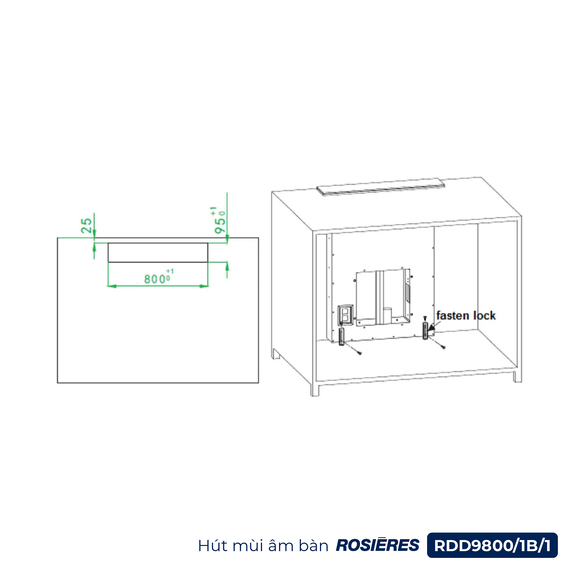 Hút mùi âm bàn 90 cm Rosières RDD9800/1B/1