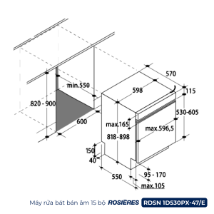 Máy rửa bát bán âm 15 bộ Rosières RDSN 1D530PX-47
