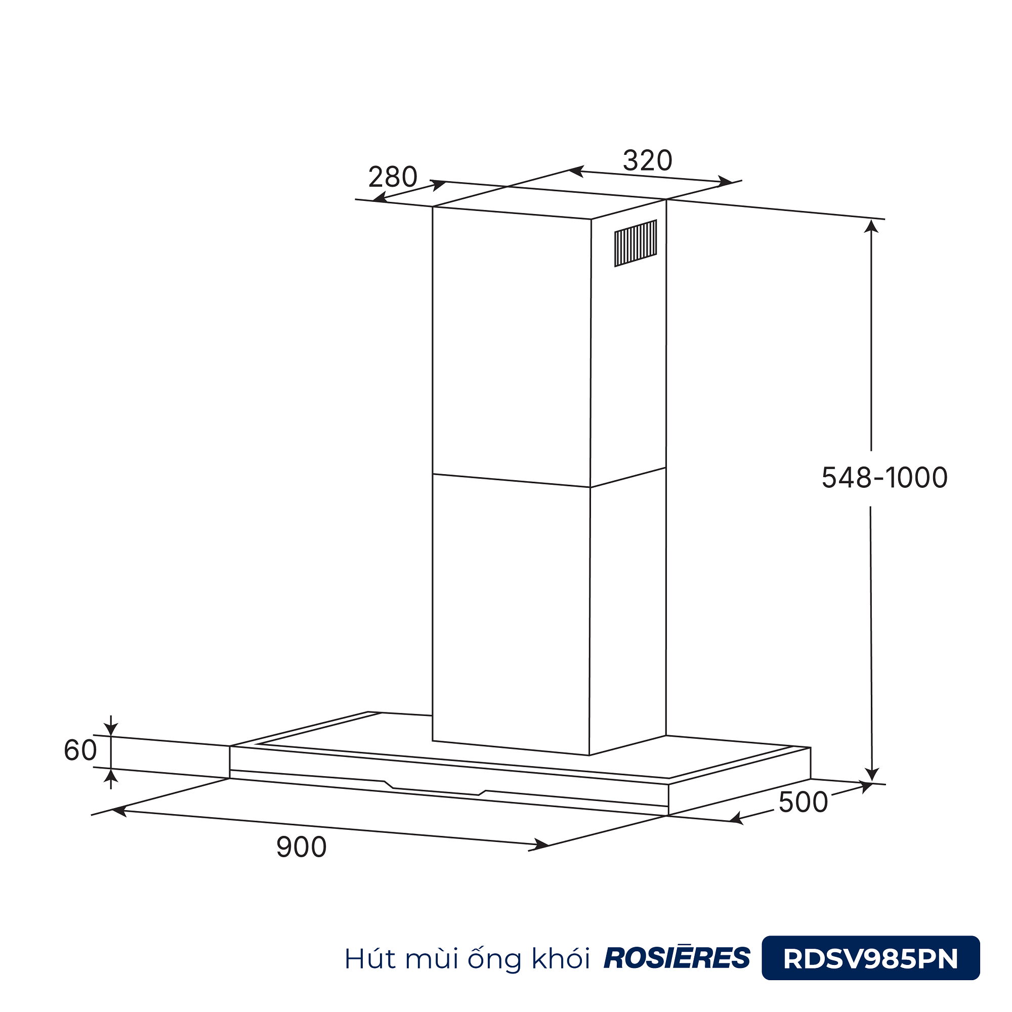 Hút mùi ống khói 90cm Rosières RDSV985PN