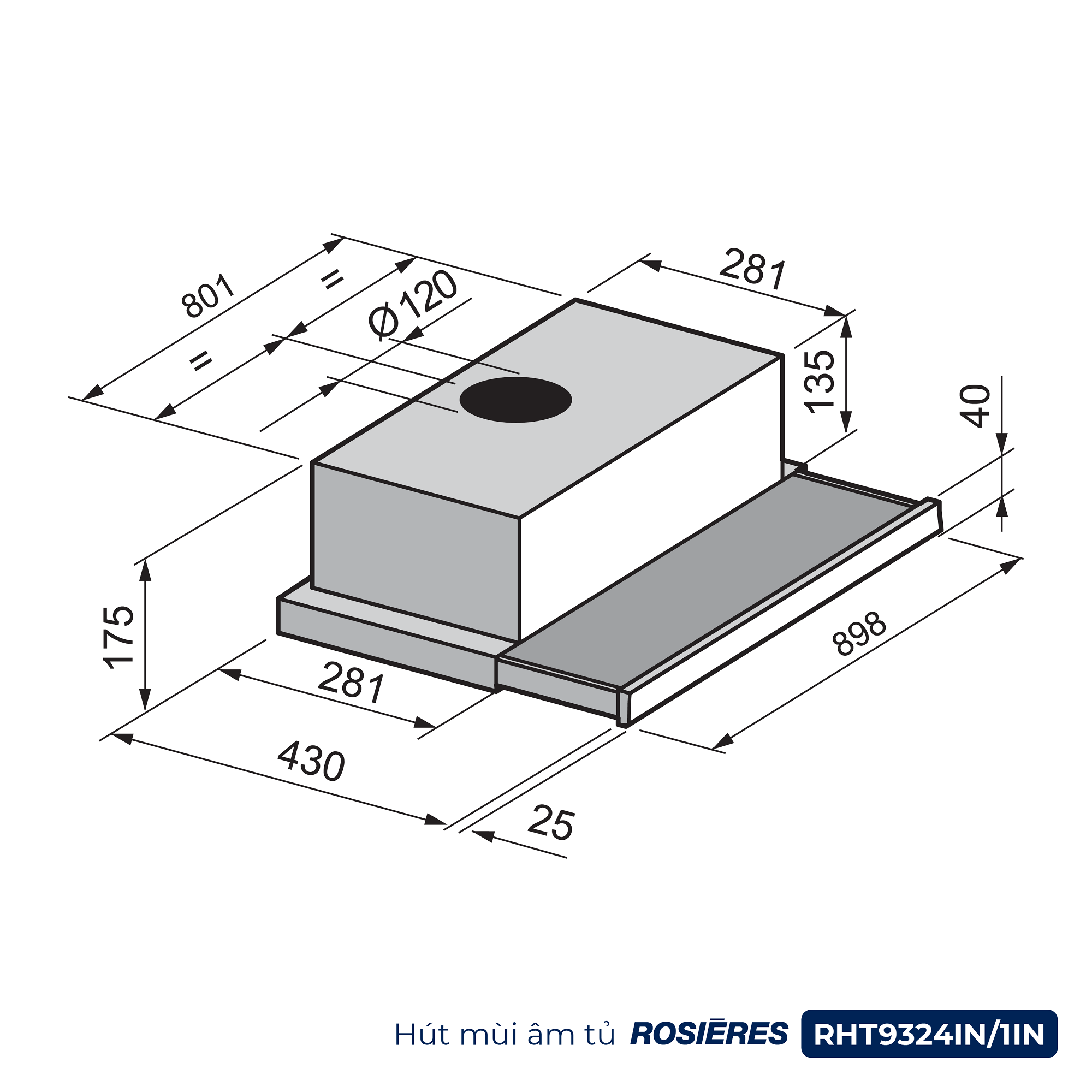 Hút mùi âm tủ 90 cm Rosières RHT9324IN