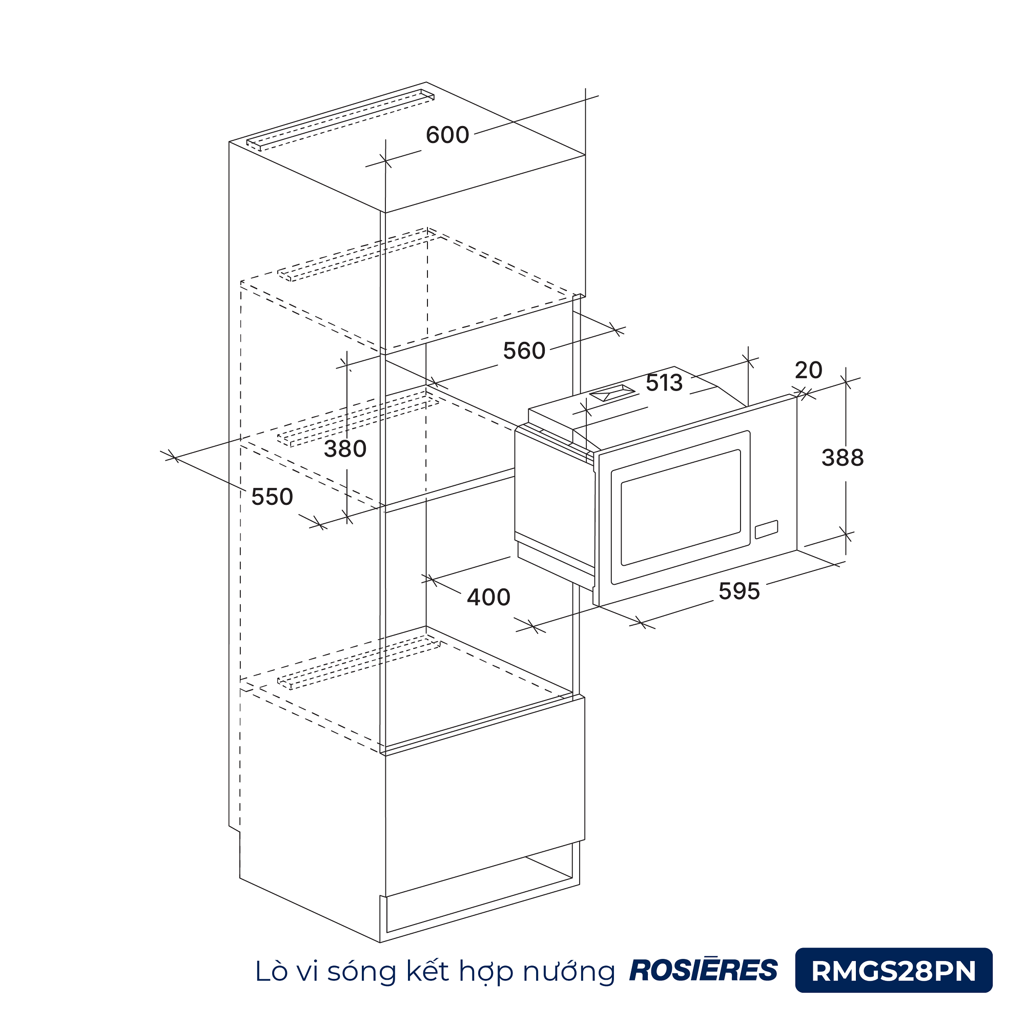 Lò vi sóng kết hợp nướng Rosières RMGS28PN