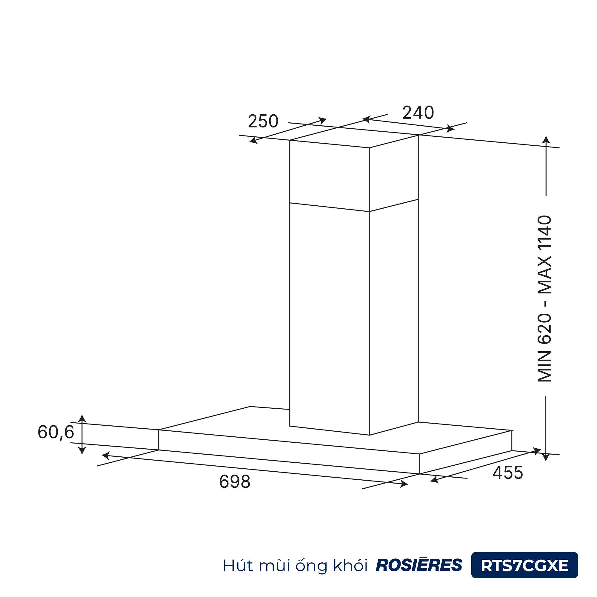 Hút mùi ống khói 70 cm Rosières RTS7CGXE