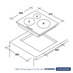 Bếp hồng ngoại 3 vùng nấu Rosières RVEF633INK