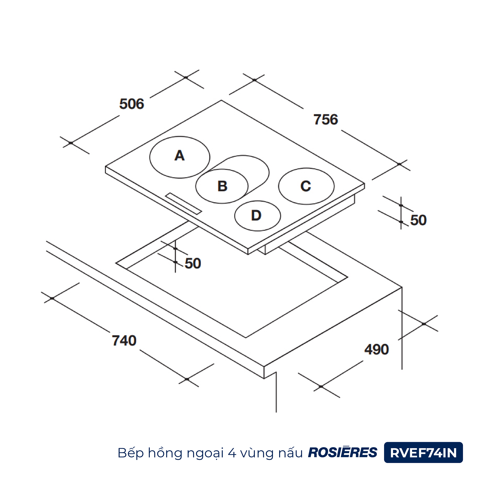 Bếp hồng ngoại 4 vùng nấu Rosières RVEF74IN