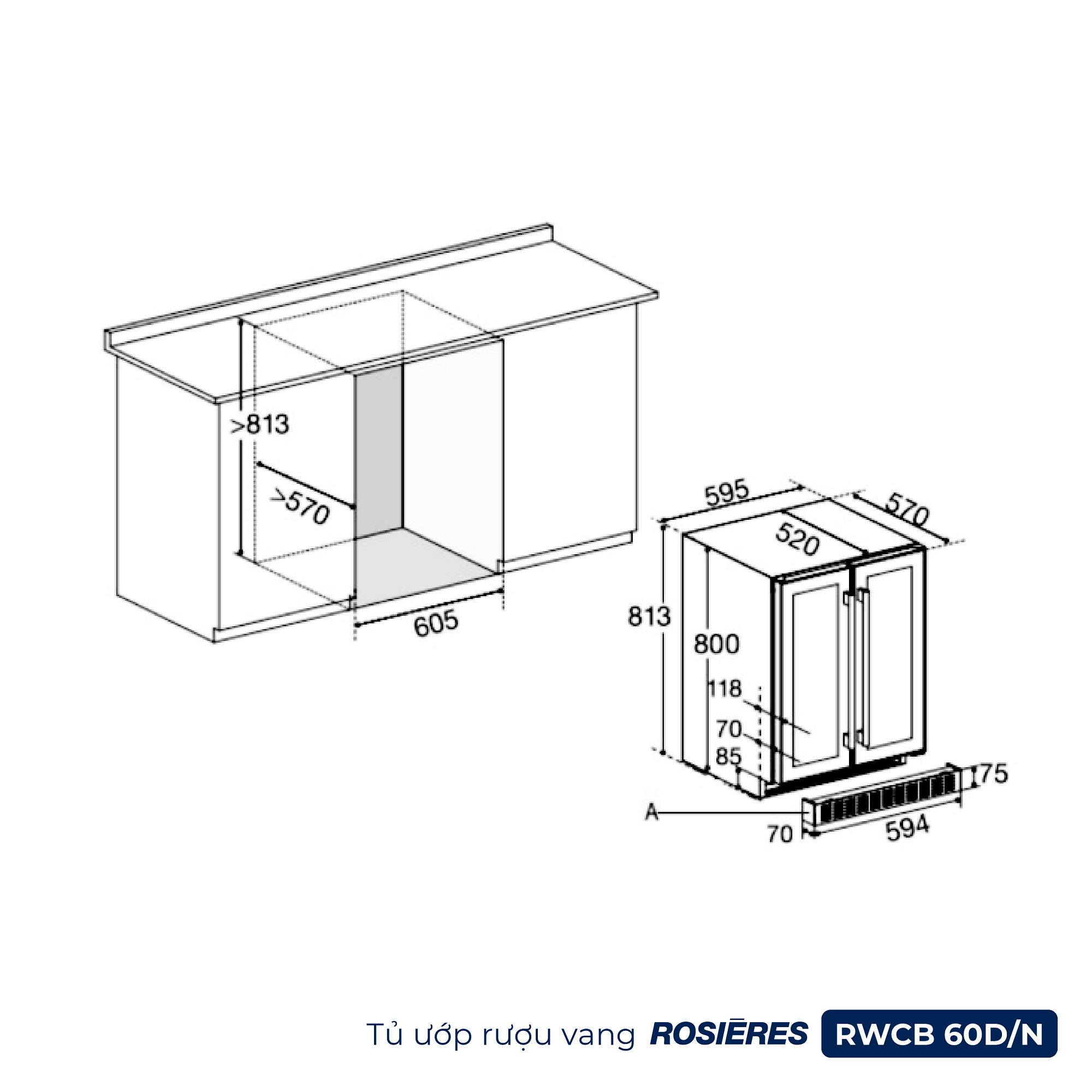 Tủ ướp rượu vang 38 chai Rosières RWCB60D/N